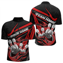 Load image into Gallery viewer, Custom Black And Red Flame Bowling Team Quarter-Zip Shirts For Men, Fire Bowling League Shirt IPHW8768