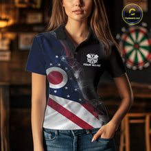 Load image into Gallery viewer, Custom Smoke Flame Ohio Flag Patriotic Darts Shirt For Women, Dart League Team Jerseys IPHW10632