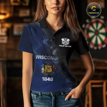 Load image into Gallery viewer, Custom Smoke Flame Wisconsin Flag Patriotic Darts Shirt For Women, Dart League Team Jerseys IPHW10633