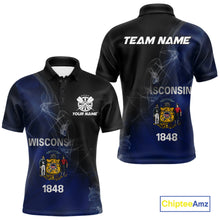 Load image into Gallery viewer, Custom Smoke Flame Wisconsin Flag Patriotic Darts Shirt For Men, Dart League Team Jerseys IPHW10633