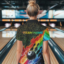 Load image into Gallery viewer, Custom Rainbow Flame Bowling Team Women Quarter-Zip Shirts, Colorful Bowling League Shirt IPHW8785