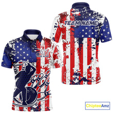 Load image into Gallery viewer, Custom Grunge US Flag Patriotic Bowling Polo Shirts For Men, US Bowling League Shirt IPHW9258