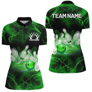 Green Thunder Lightning Custom Ladies Bowling Shirts, Bowling League Shirts Bowling Jersey IPHW7333