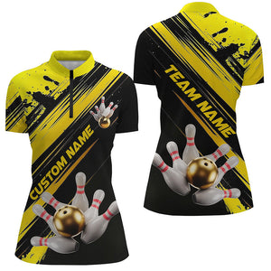 Black And Gold Custom Bowling Shirts For Women, Custom Bowling Uniforms Outfit Bowling IPHW7337