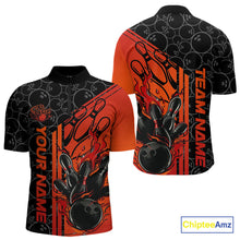 Load image into Gallery viewer, Custom Black And Red Orange Flame Bowling Quarter-Zip Shirts For Men, Bowling Pattern Shirt IPHW9271