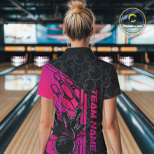 Load image into Gallery viewer, Custom Black And Pink Purple Flame Bowling Polo Shirts For Women, Bowling Pattern Shirt IPHW9272