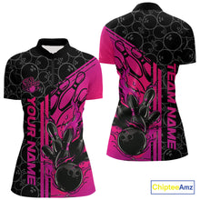 Load image into Gallery viewer, Custom Black And Pink Purple Flame Bowling Women Quarter-Zip Shirt, Bowling Pattern Shirt IPHW9272