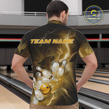 Load image into Gallery viewer, Custom Yellow Thunder Lightning Bowling Quarter-Zip Shirts For Men, Bowling League Shirt IPHW9795