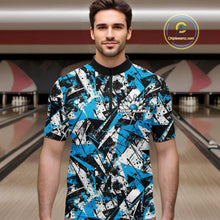 Load image into Gallery viewer, Custom Graffity Blue Camo Bowling Team Men Quarter-Zip Shirts, Camouflage Bowling Jerseys IPHW10215