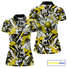 Load image into Gallery viewer, Custom Graffity Yellow Camo Bowling Team Women Polo Shirts, Camouflage Bowling Jerseys IPHW10217