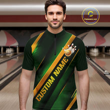Load image into Gallery viewer, Custom Green And Gold Bowling Tournament Shirts For Men And Women With Name, Bowler Outfit IPHW10647