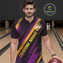 Load image into Gallery viewer, Custom Purple And Gold Bowling Tournament Shirts For Men And Women With Names IPHW10648