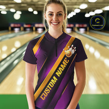 Load image into Gallery viewer, Custom Purple And Gold Bowling Tournament Shirts For Women With Names IPHW10648