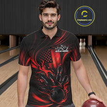 Load image into Gallery viewer, Custom Red Patrotic Flame Bowling Men Polo Shirt, US Flag Bowling Team Jersey IPHW11160