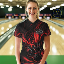 Load image into Gallery viewer, Custom Red Patrotic Flame Bowling Women Quarter-Zip Shirt, US Flag Bowling Team Jersey IPHW11160