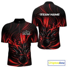 Load image into Gallery viewer, Custom Red Patrotic Flame Bowling Men Quarter-Zip Shirt, US Flag Bowling Team Jersey IPHW11160