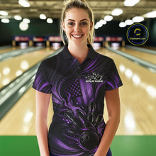Load image into Gallery viewer, Custom Purple Patrotic Flame Bowling Women Polo Shirt, US Flag Bowling Team Jersey IPHW11162