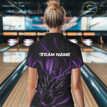Load image into Gallery viewer, Custom Purple Patrotic Flame Bowling Women Quarter-Zip Shirt, US Flag Bowling Jersey IPHW11162