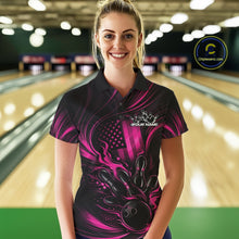 Load image into Gallery viewer, Custom Pink Patrotic Flame Bowling Women Polo Shirt, US Flag Bowling Team Jersey IPHW11163