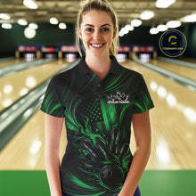 Load image into Gallery viewer, Custom Green Patrotic Flame Bowling Women Polo Shirt, US Flag Bowling Team Jersey IPHW11164