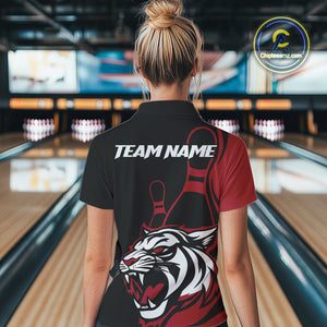 Custom Black And Red Tiger Bowling Jerseys, Tiger Bowling Team Women Polo Shirts IPHW9014