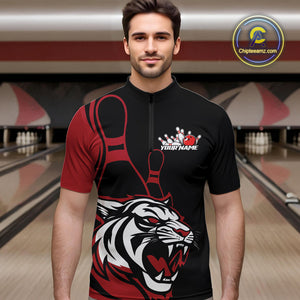 Custom Black And Red Tiger Bowling Jerseys, Tiger Bowling Team Men Quarter-Zip Shirts IPHW9014
