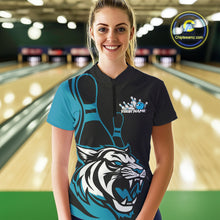 Load image into Gallery viewer, Custom Black And Cool Blue Tiger Bowling Jersey Bowling Team Women Quarter-Zip Shirt IPHW9016