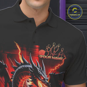 Custom Red Thunder Lightning Dragon Men Polo Shirts, Dragon Team Bowling League Shirt IPHW9024