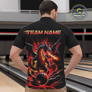 Custom Red Thunder Lightning Dragon Men Quarter-Zip Shirts, Dragon Team Bowling League Shirt IPHW9024