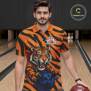 Custom Tiger Bowling Team Polo Shirts For Men, Tiger Bowling Team Uniform Bowler Outfit IPHW9025