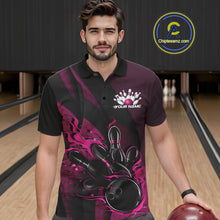 Load image into Gallery viewer, Custom Black And Pink Flame Bowling Polo Shirt For Men, Bowling Team Tournament Jersey IPHW11183