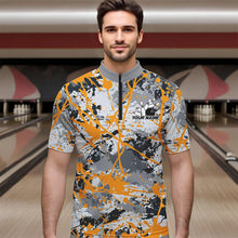 Load image into Gallery viewer, Custom Yellow Splatter Bowling Team Quarter-Zip Shirts For Men, Bowling Tournament Shirts IPHW8308
