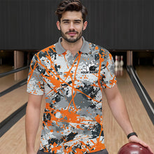 Load image into Gallery viewer, Custom Orange Splatter Bowling Team Polo Shirts For Men, Bowling Tournament Shirts IPHW8310