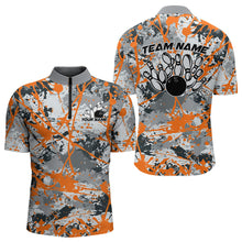Load image into Gallery viewer, Custom Orange Splatter Bowling Team Quarter-Zip Shirts For Men, Bowling Tournament Shirts IPHW8310