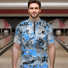 Load image into Gallery viewer, Custom Blue Splatter Bowling Team Quarter-Zip Shirts For Men, Bowling Tournament Shirts IPHW8311