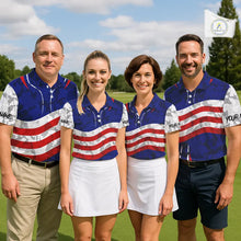 Load image into Gallery viewer, USA flag camo golf outfits funny skull matching men and womens golf shirts custom patriotic golf tops NQS11400