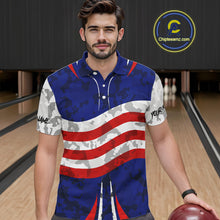 Load image into Gallery viewer, Camo American flag bowling jersey custom bowling polo, 1/4 zip shirts for men, bowling league shirts NQS11401