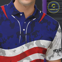 Load image into Gallery viewer, Camo American flag bowling jersey custom bowling polo, 1/4 zip shirts for men, bowling league shirts NQS11401