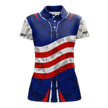 Load image into Gallery viewer, Camo American flag bowling jersey custom Women bowling polo, 1/4 zip shirts, bowling league shirts NQS11401