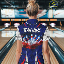 Load image into Gallery viewer, Camo American flag bowling jersey custom Women bowling polo, 1/4 zip shirts, bowling league shirts NQS11401