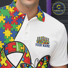 Load image into Gallery viewer, Custom Colorful Autism Awareness Butterfly Ribbon Bowling Men Shirt, Puzzles Jersey IPHW11201