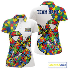 Load image into Gallery viewer, Custom Colorful Autism Awareness Butterfly Ribbon Bowling Women Shirt, Puzzles Jersey IPHW11201