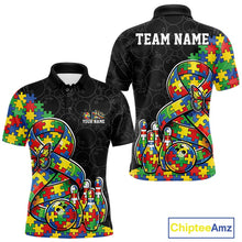 Load image into Gallery viewer, Custom Colorful Autism Awareness Butterfly Ribbon Bowling Men Shirt, Puzzles Jersey IPHW11202