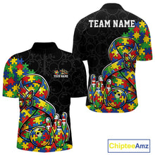 Load image into Gallery viewer, Custom Colorful Autism Awareness Butterfly Ribbon Bowling Men Shirt, Puzzles Jersey IPHW11202