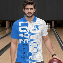 Load image into Gallery viewer, White And Blue Custom Love Bowling Polo Shirts For Men, Valentines Couple Bowling Jerseys IPHW8326
