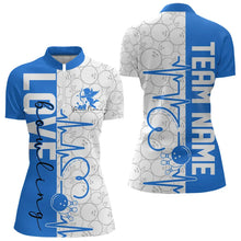 Load image into Gallery viewer, White And Blue Custom Love Bowling Quarter-Zip Shirts For Women, Valentines Bowling Jerseys IPHW8326