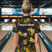 Load image into Gallery viewer, Custom Black And Gold Flame Eagle Bowling Team Women Polo Shirt, Eagle Bowling League Shirt IPHW8801