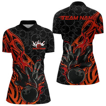 Load image into Gallery viewer, Custom Black And Red Tribal Flame Bowling Women Quarter-Zip Shirts, Bowling Pattern Outfits IPHW8814