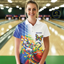 Load image into Gallery viewer, Custom Autism Awareness Butterfly Bowling Team Women Polo Shirt, Puzzles Bowling Jersey IPHW11212