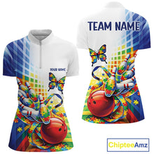 Load image into Gallery viewer, Custom Autism Awareness Butterfly Bowling Team Women Shirt, Puzzles Bowling Jersey IPHW11212